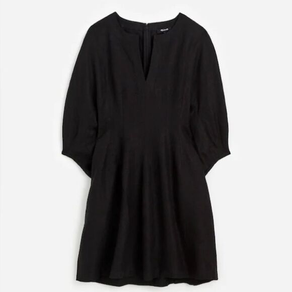 MADEWELL Black Splitneck Mini Dress in 100% Linen Size 8 - Picture 6 of 6